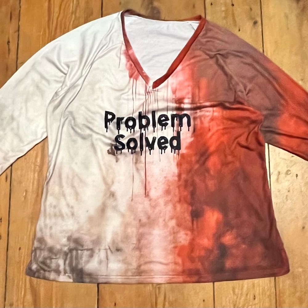 Women's Long Sleeve 'Problem Solved' Graphic Tee - Red and White